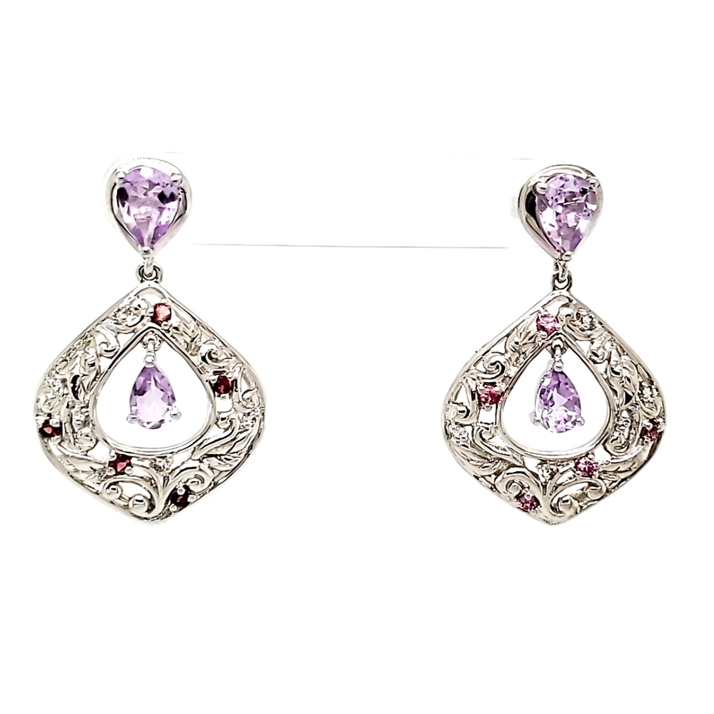 ⚫ Amethyst/Rhodolite Garnet Sterling Silver Earrings